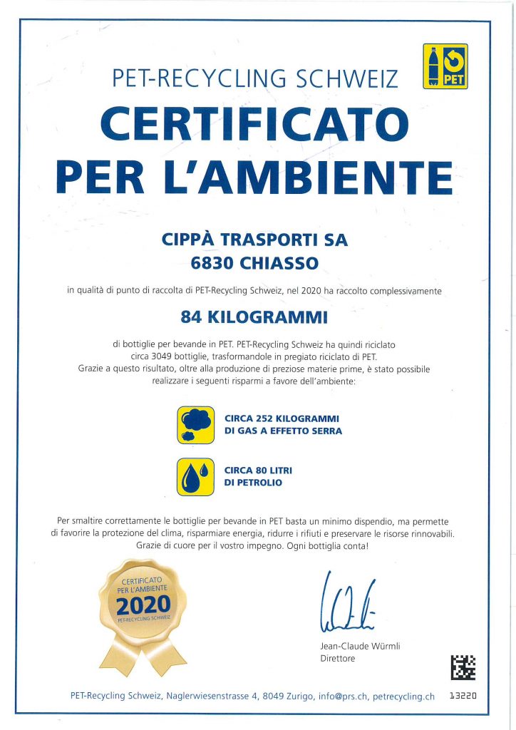 Certificato per l'ambiente 2020